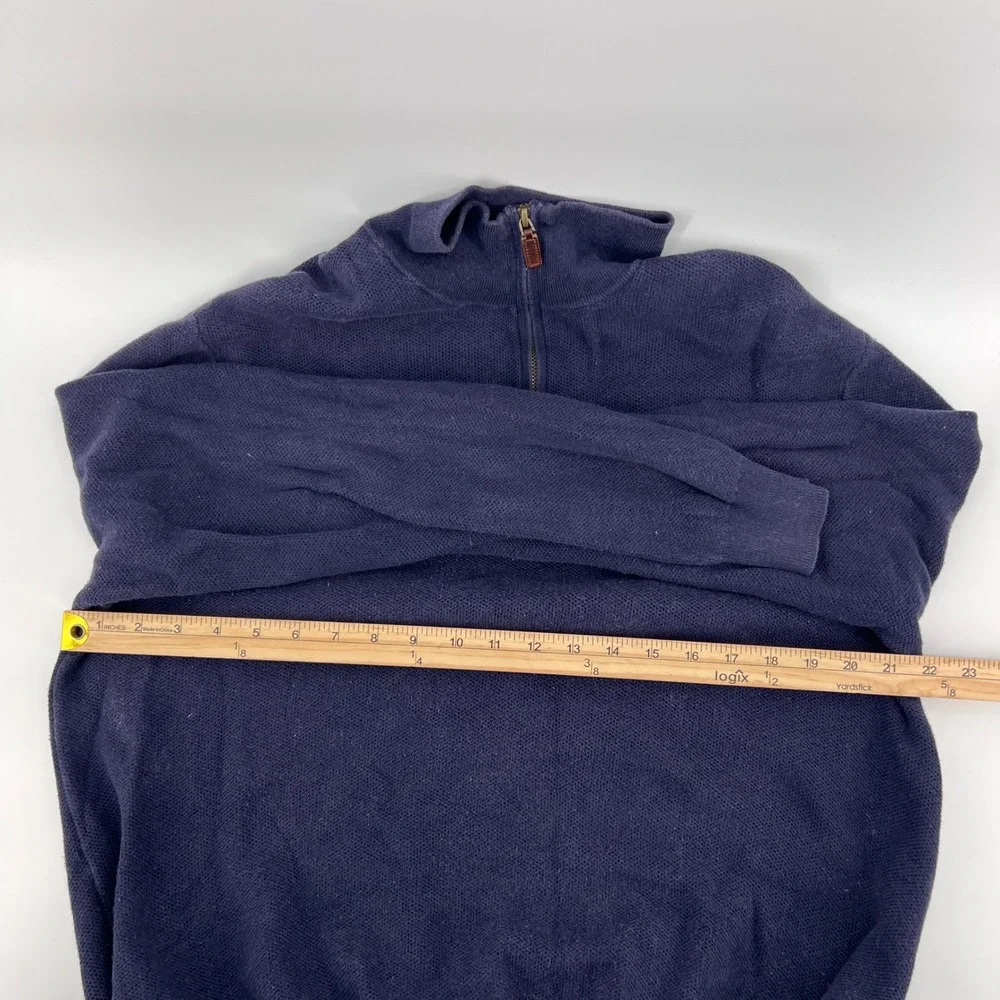 Polo Ralph Lauren Mens XL Navy Blue Pima Cotton 1/4 Zip Sweater Orange Pony Logo